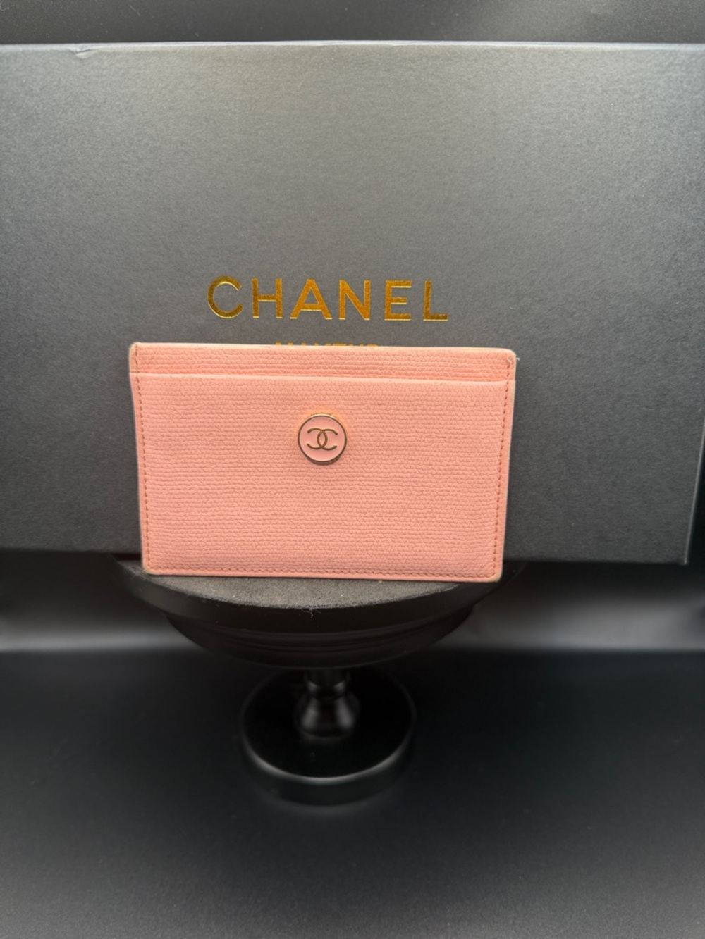 CHANEL Peach Pink Card & Key Holder with CC Button